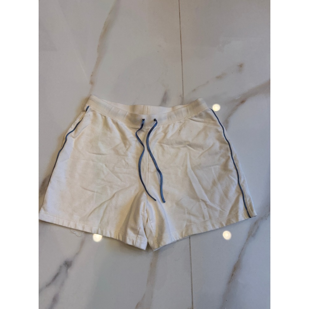 Lixa Women Off White Lounge Shorts Blue Piping Drawstring Cotton Blend RN63619